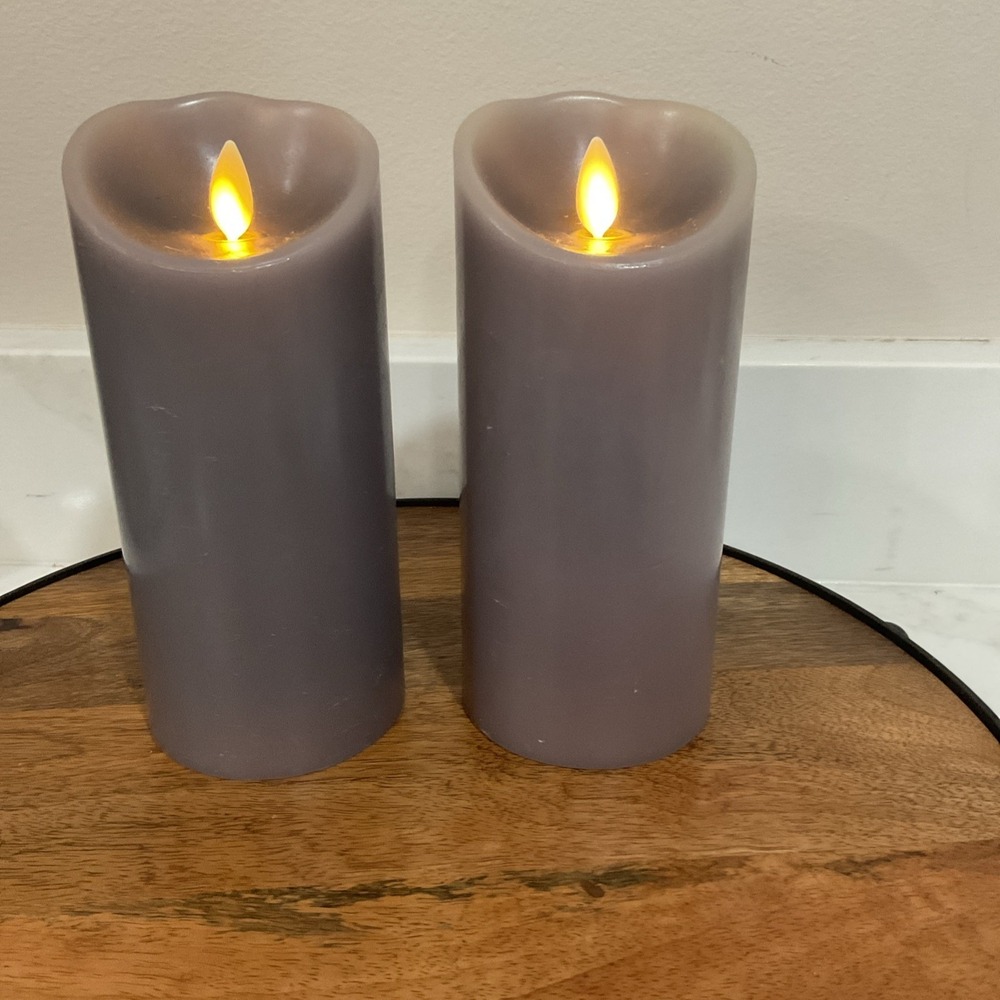 Lot 2 Luminara Flameless Moving Flame Candles 7" Battery Operated W/timer Gray